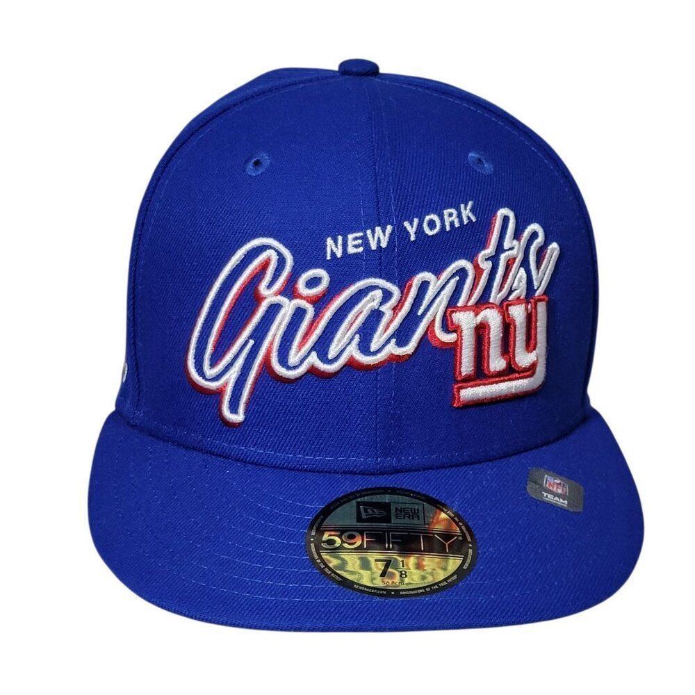 New York‎ Giants Fitted Hat 7 1/8 Flat Bill 90 Year Patch 59FIFTY Blue New Era
